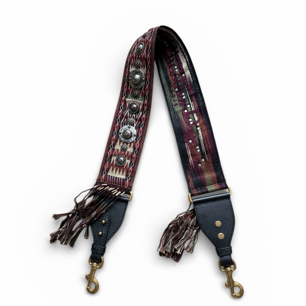 Christian Dior Embroidered Bohemian Guitar Strap Studded Fringe Multicolor